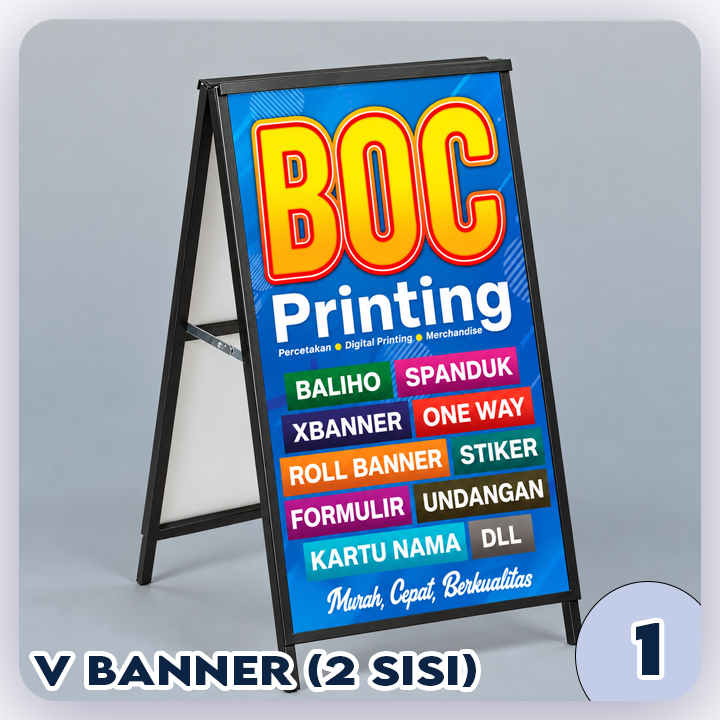 VBanner 2 SISI ukuran 50x100 cm + vinyl china (kayu)